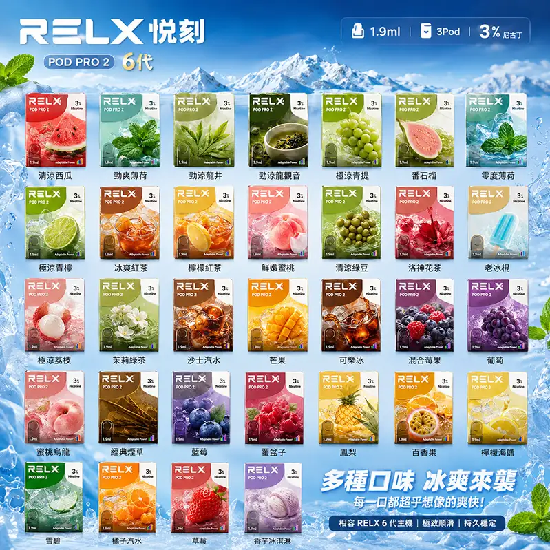 RELX悅刻六代煙彈|買4盒送主機 · 3顆入 · 多種口味現貨 · 通用4/5/6代主機